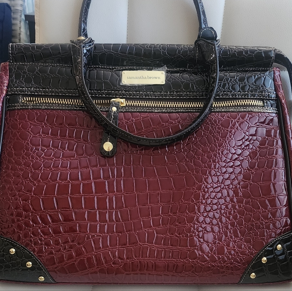New Samantha Brown Women's Burgundy‎ and Black Croc-Embossed Bag